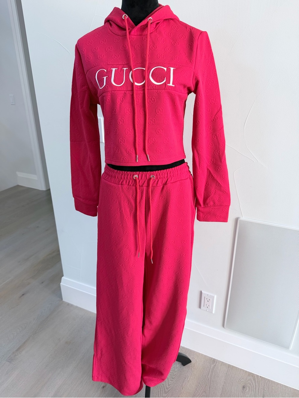 Gucci Bright red Cropped Hoodie & Wide-Leg Pants Set size M